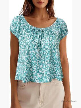 Crewneck Peplum Babydoll Top with Puff Sleeves Flowy Blouse